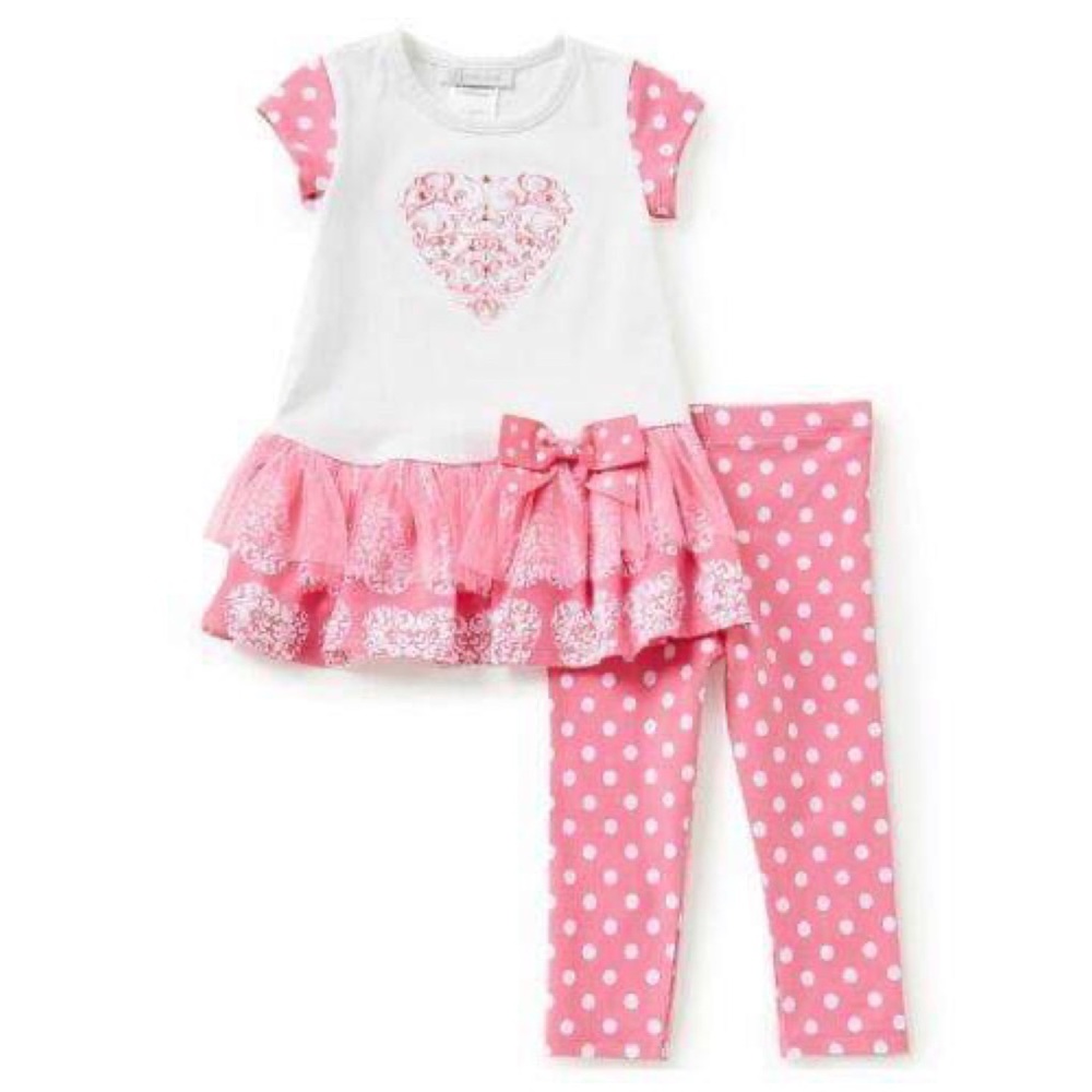Girls Valentine's Heart Dress & Leggings 2T New